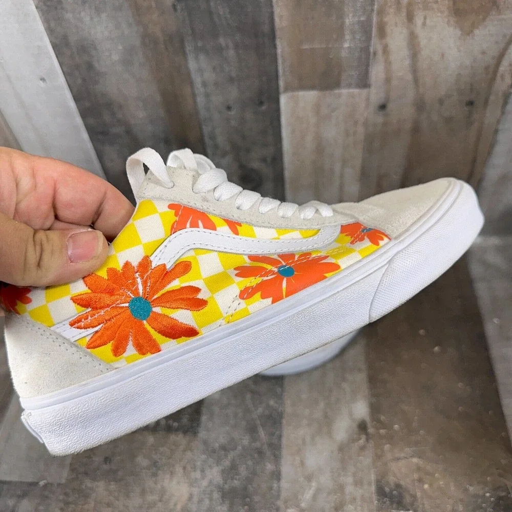 Vans Old Skool CHECKERBOARD FLORAL BLANC DE Womens 8.5,‎ Mens 7 Unisex